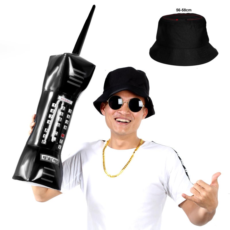 meekoo 80s/90s Hip Hop Costume Kit Cool Rapper Outfits for Men Women Bucket Hat Accessory Outfit Cosplay for Halloween Party(Black) - Image 2